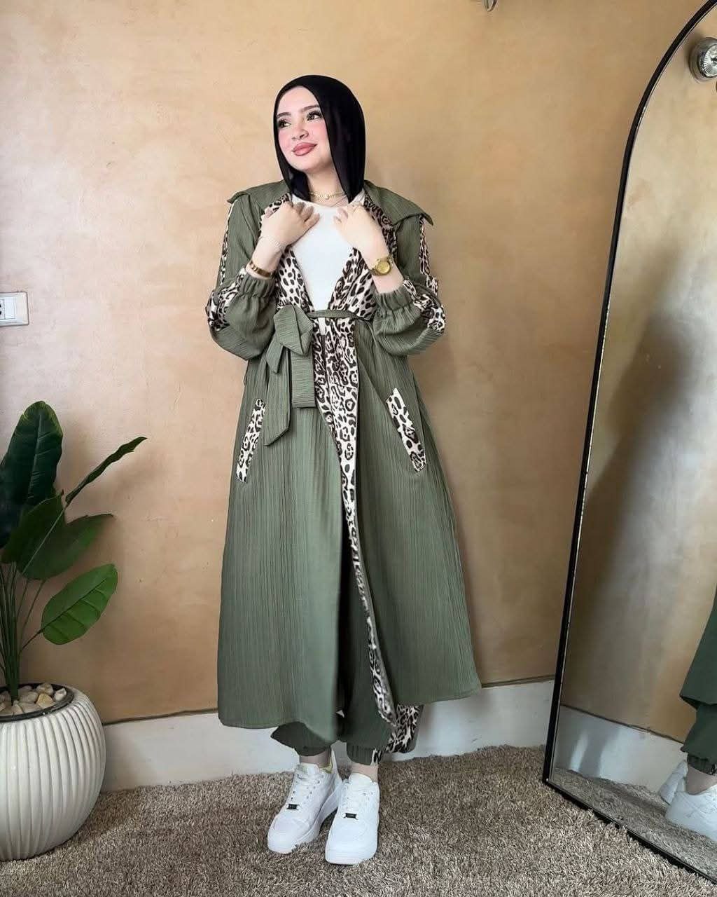 سوت نسائي 3 قطع بحزام – تايجر فريسكا، قطن مستورد، One Size حتى 85 كغ