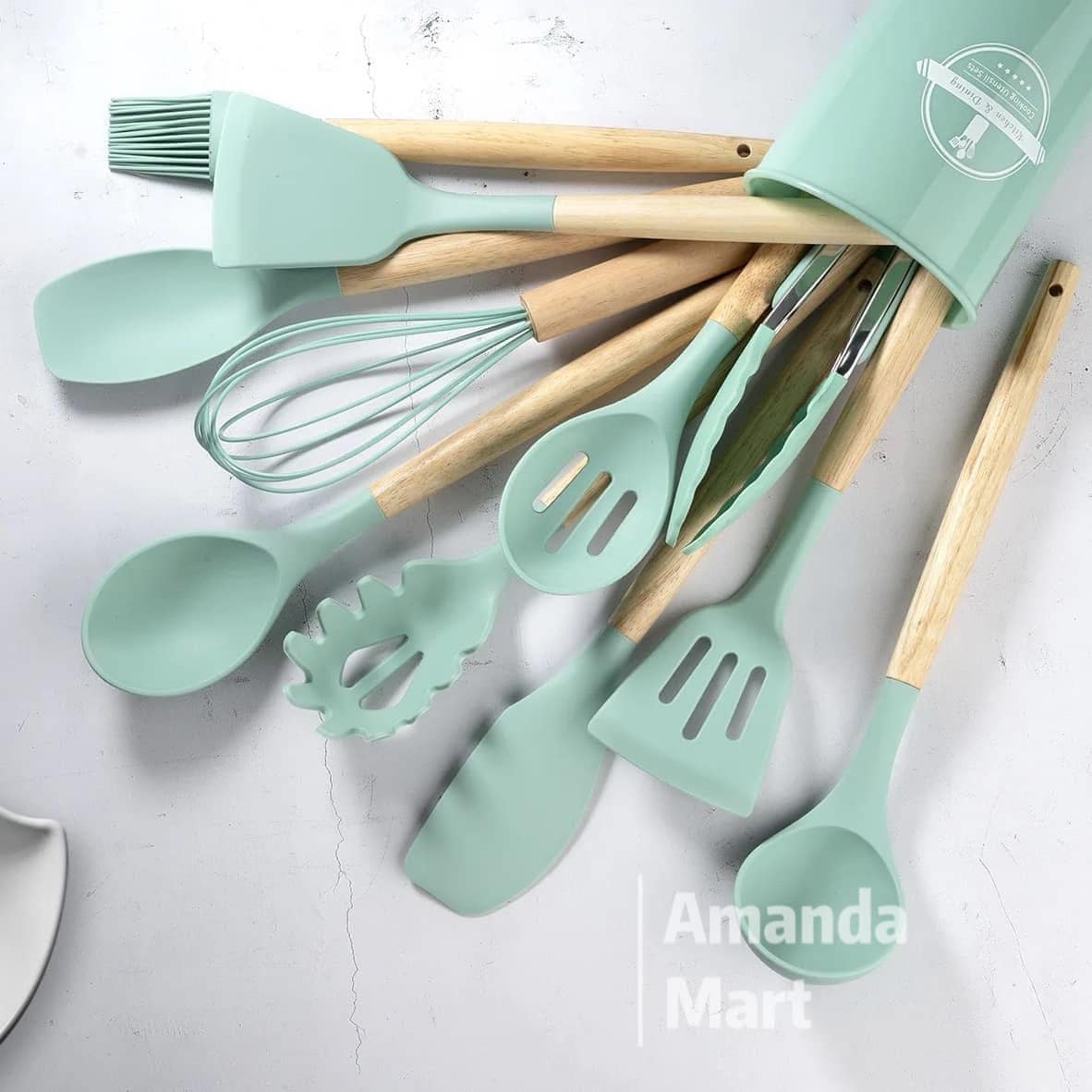 12 Piece Silicone Kitchen Utensil Set, Kitchen Utensil Set with Wooden Handles for Non-Stick Cookware Set, Great Kitchen Tools