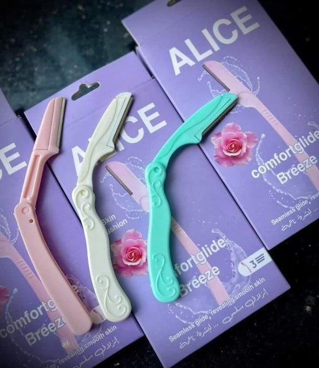 شفرات الحواجب ALICE بتصميم عصري من الفولاذ المقاوم للصدأ لإزالة شعر الوجه للنساء لبشرة أنعم وأنضف بدون حبوب ، 3 قطع