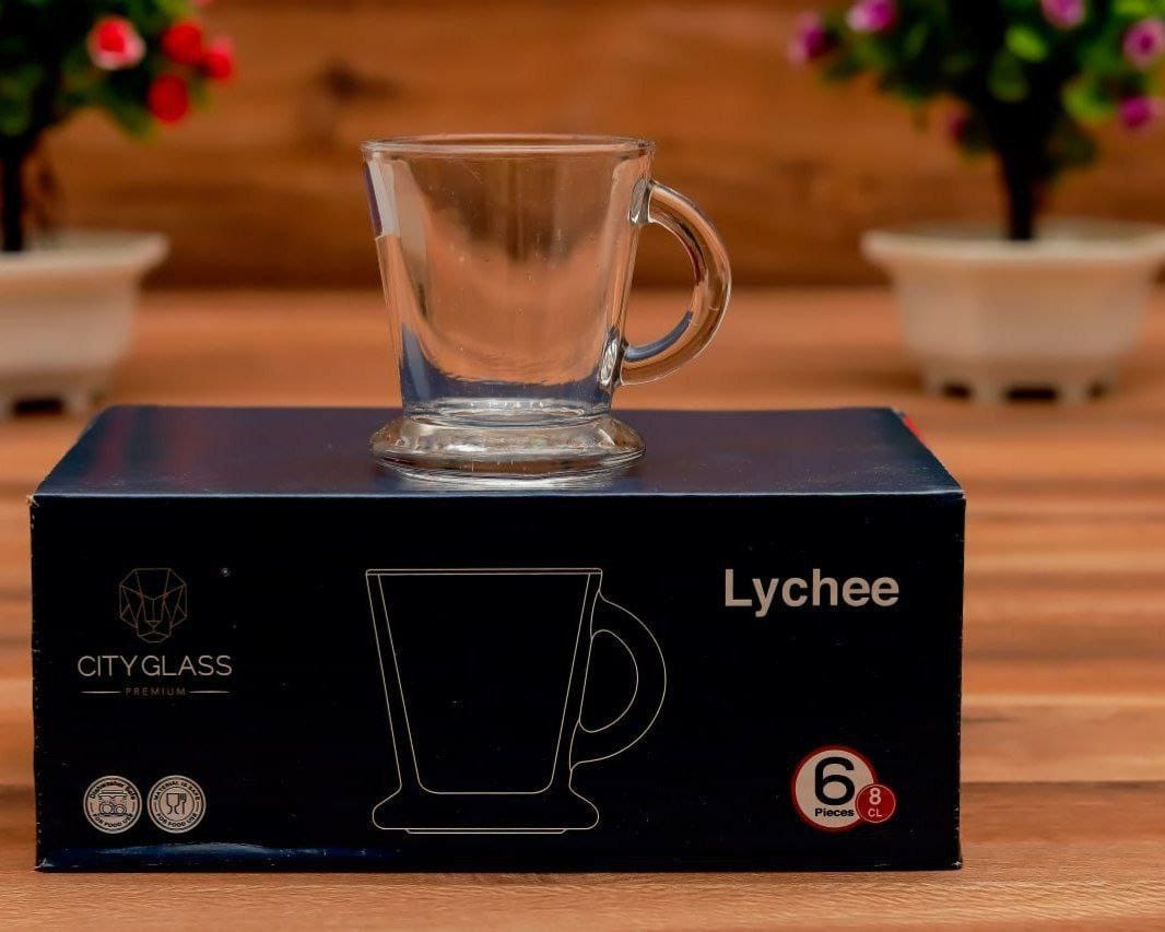 Lychee Mug Set, Clear Glass Mug, Elegant Design, Set of 6 - Every Sip Has a Different Taste!