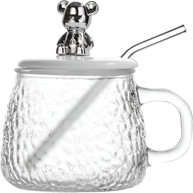 300ml Pyrex thermal mug with teddy bear lid and spoon... Bubbles mug with teddy bear lid, suitable for milk, juice, chocolate, mocha, cappuccino, tea, and water