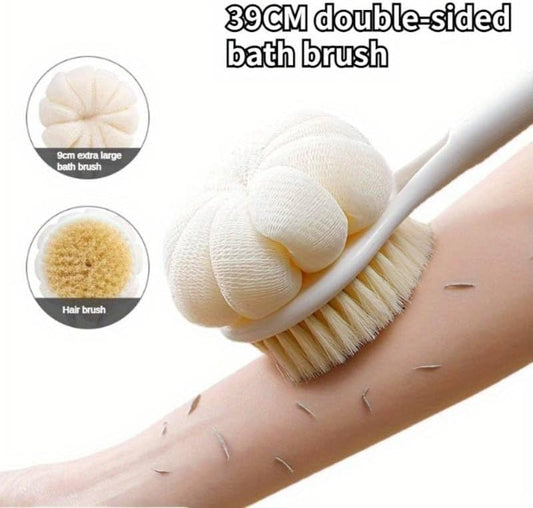 فرشاة جسم مزدوجة الجوانب بمقبض طويل، اداة تدليك وتقشير بنمط شيفرون للاستحمام، متعددة الالوان، قطعة واحدة