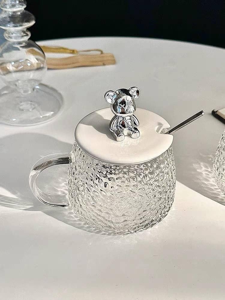 300ml Pyrex thermal mug with teddy bear lid and spoon... Bubbles mug with teddy bear lid, suitable for milk, juice, chocolate, mocha, cappuccino, tea, and water
