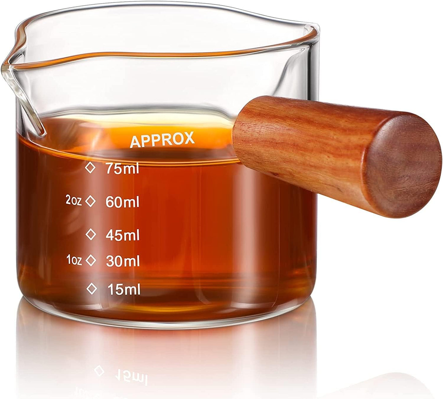 Professional 75ml Espresso Cup - Double Spout & Stylish Wooden Handle | Barista Tool for Making Coffee and Milk!