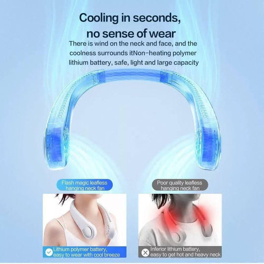 مروحة رقبة محمولة – شحن USB | 3 سرعات، تصميم مريح وخفيف بدون استخدام اليدين (أبيض)