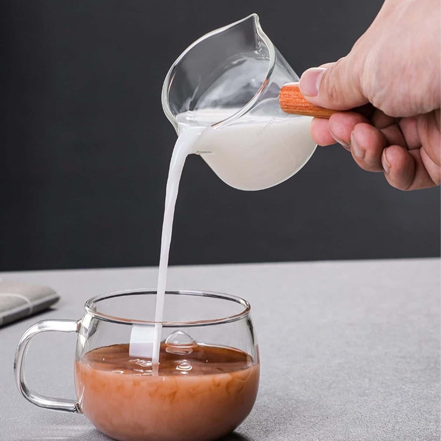Professional 75ml Espresso Cup - Double Spout & Stylish Wooden Handle | Barista Tool for Making Coffee and Milk!