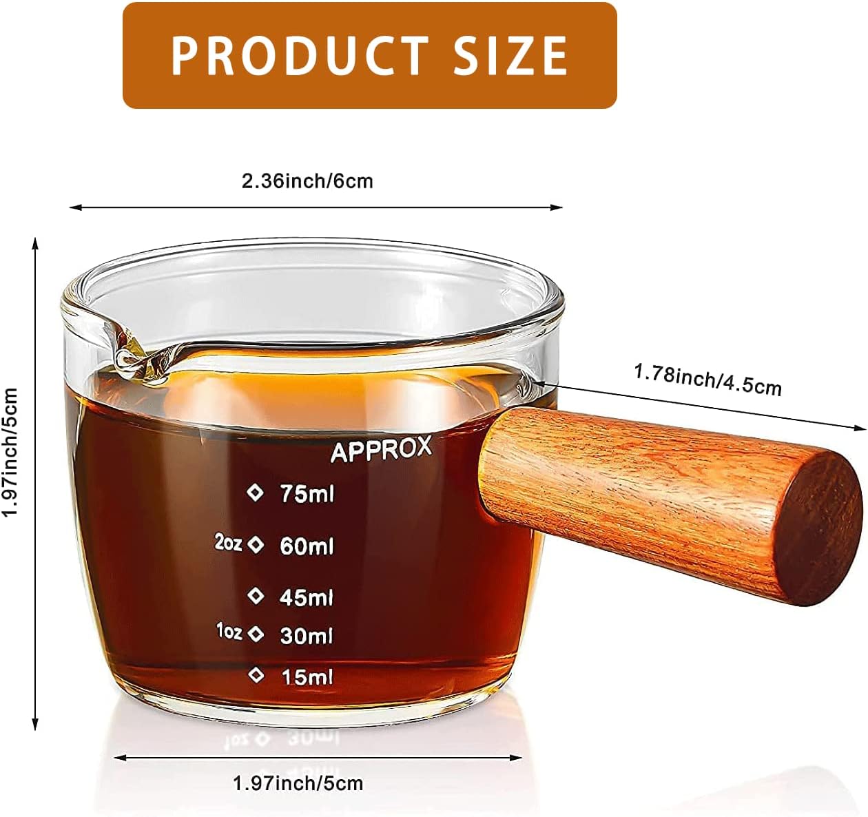 Professional 75ml Espresso Cup - Double Spout & Stylish Wooden Handle | Barista Tool for Making Coffee and Milk!