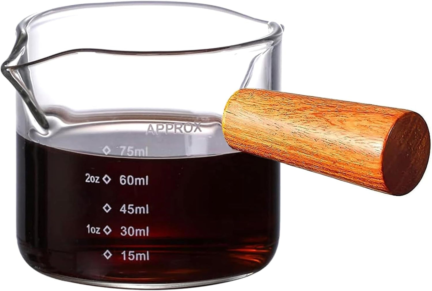 Professional 75ml Espresso Cup - Double Spout & Stylish Wooden Handle | Barista Tool for Making Coffee and Milk!