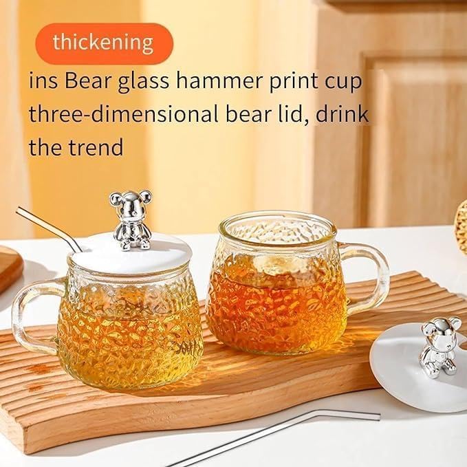 300ml Pyrex thermal mug with teddy bear lid and spoon... Bubbles mug with teddy bear lid, suitable for milk, juice, chocolate, mocha, cappuccino, tea, and water