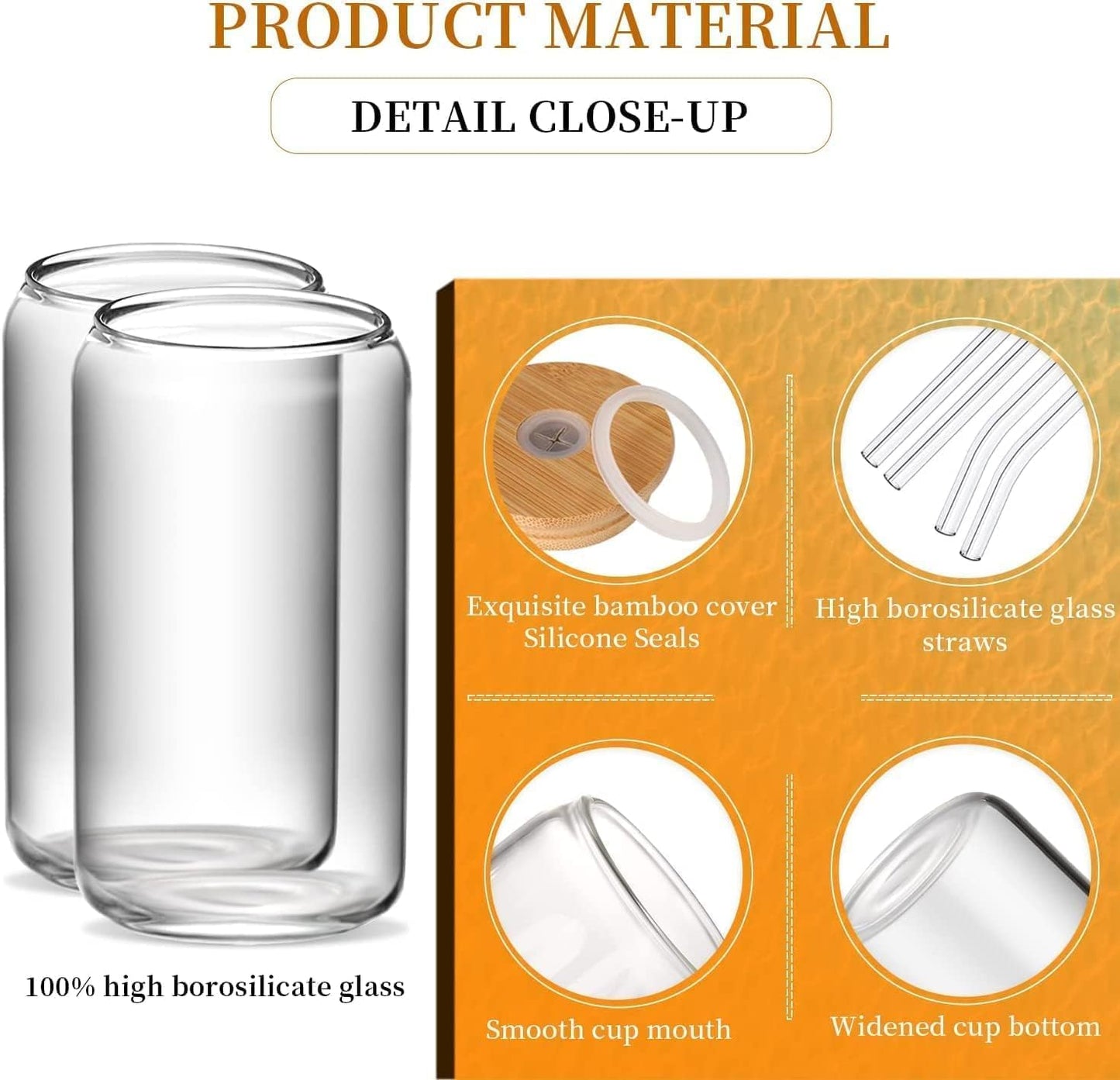 Trendy Cans Mug with Wooden Lid and Clear Glass Straw: Ideal for juices and iced coffee, withstands different temperatures and provides a unique drinking experience