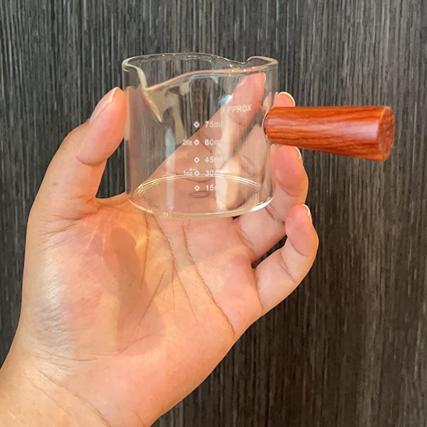 Professional 75ml Espresso Cup - Double Spout & Stylish Wooden Handle | Barista Tool for Making Coffee and Milk!
