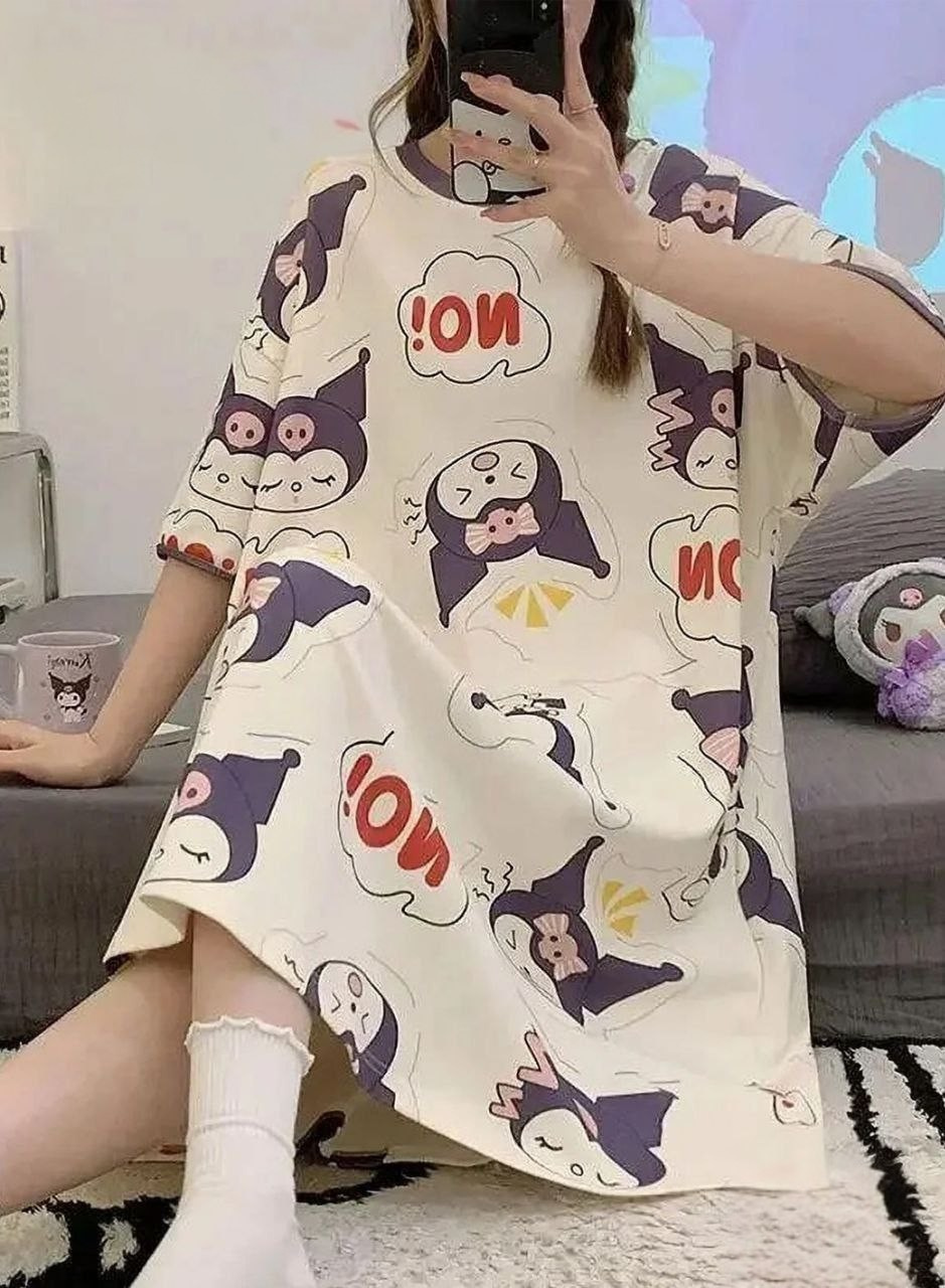 Oversized short cotton swimsuit with cartoon print - one size fits 55-85 kg, multi-shape