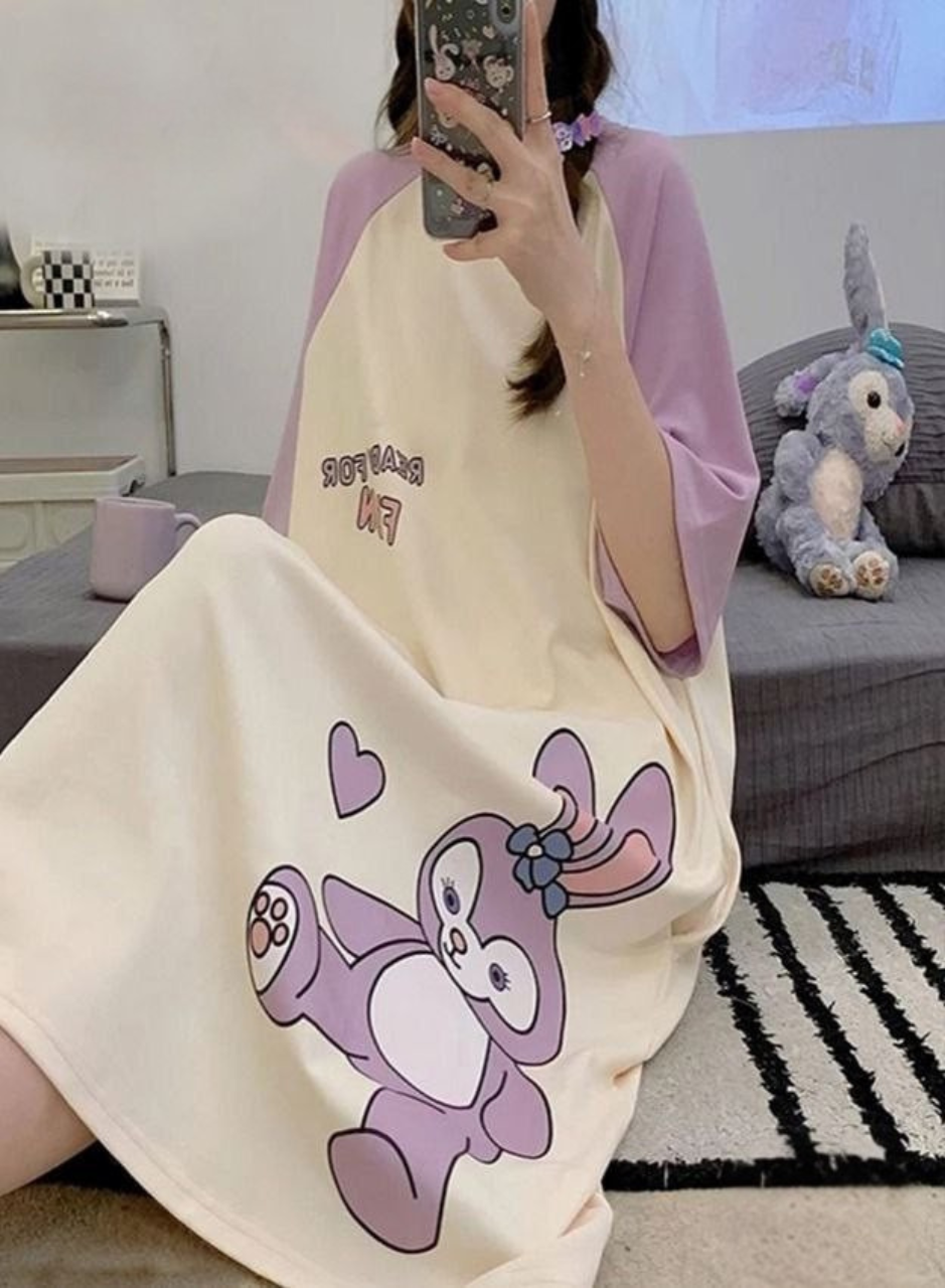 Oversized short cotton swimsuit with cartoon print - one size fits 55-85 kg, multi-shape