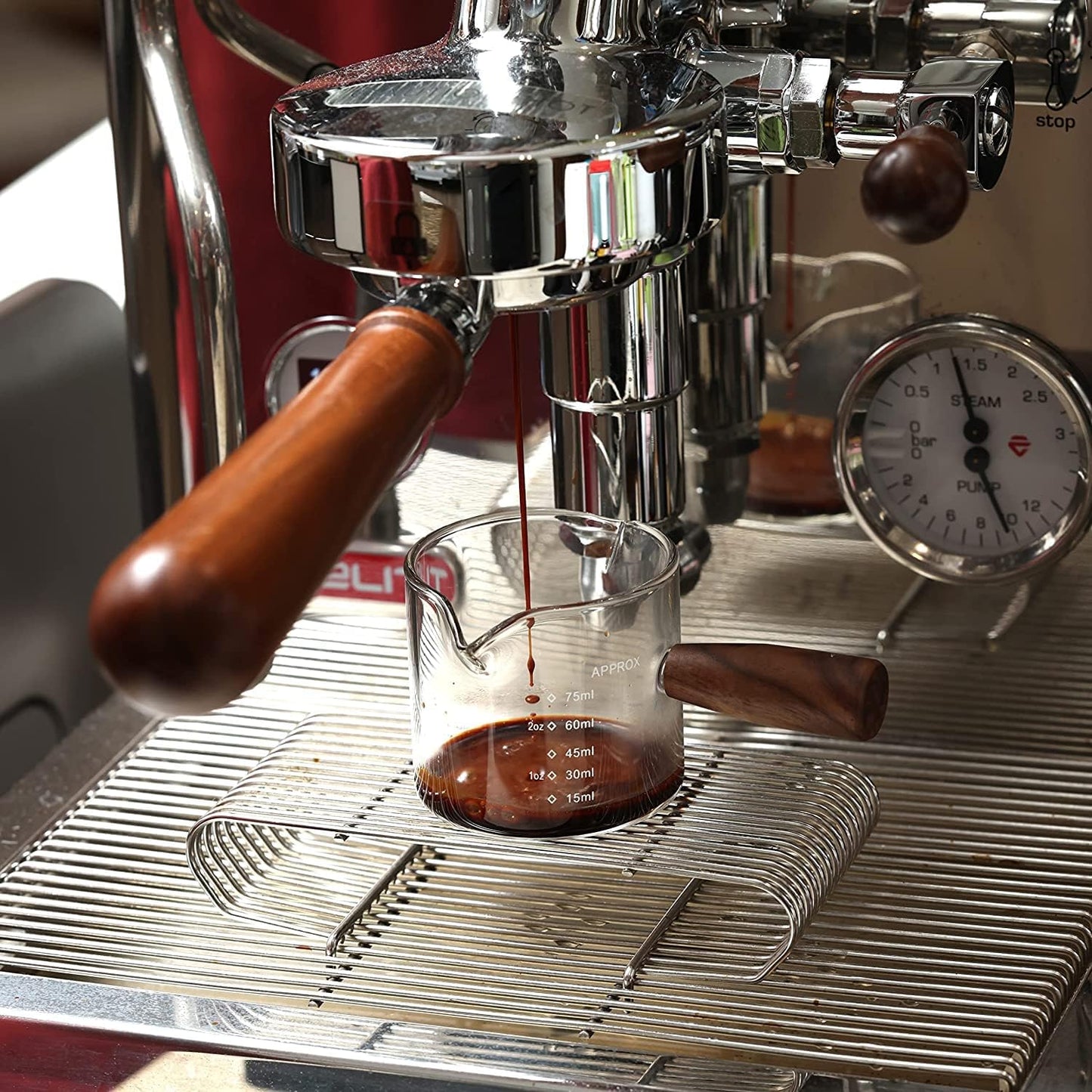 Professional 75ml Espresso Cup - Double Spout & Stylish Wooden Handle | Barista Tool for Making Coffee and Milk!