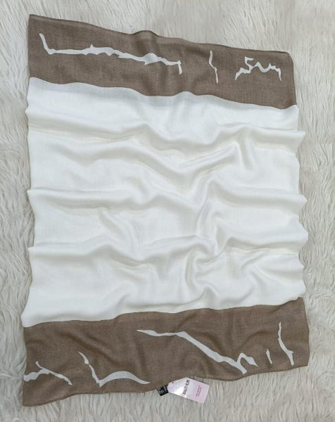 طرحه كويتي قطن - ابيض*كافيه - جديده وعصريه - مقاس 200×75