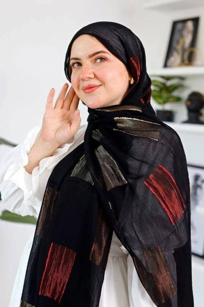 طرحه مودال ايراني - سواريه مدهب - لون اسود - 2متر*75سم