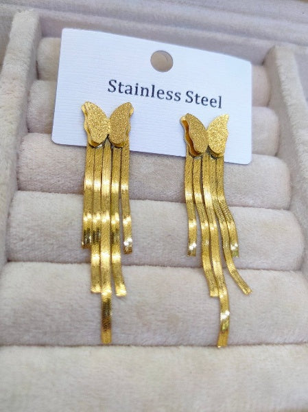 حلق استانلس فراشة مزين بسلاسل – بيور 100% لأناقة تدوم ولمعان لا يبهت