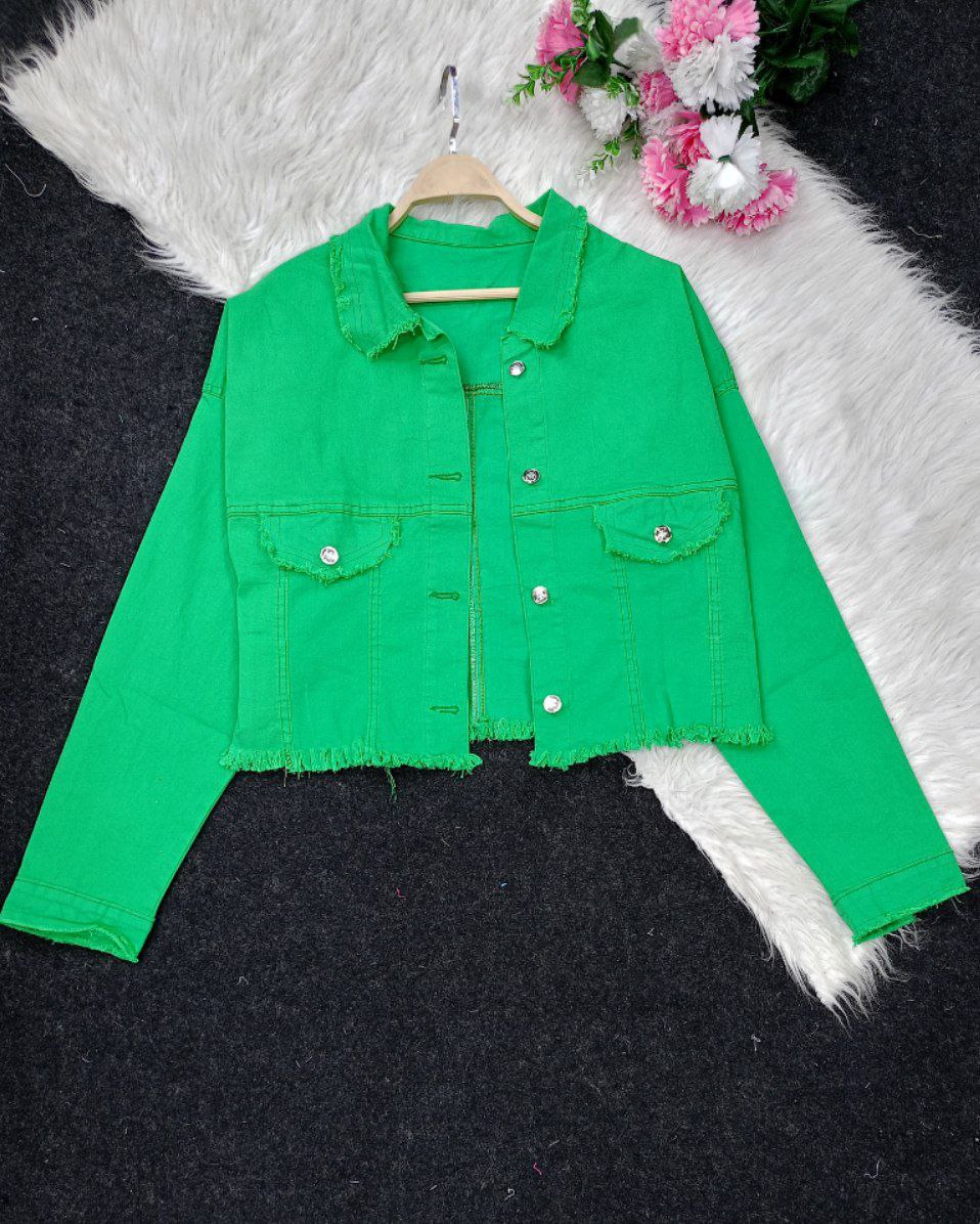 Girls' high waist denim jacket, stretchy 4-way stretch fabric - sizes from 55 to 85 kg - multiple colors to suit every taste!