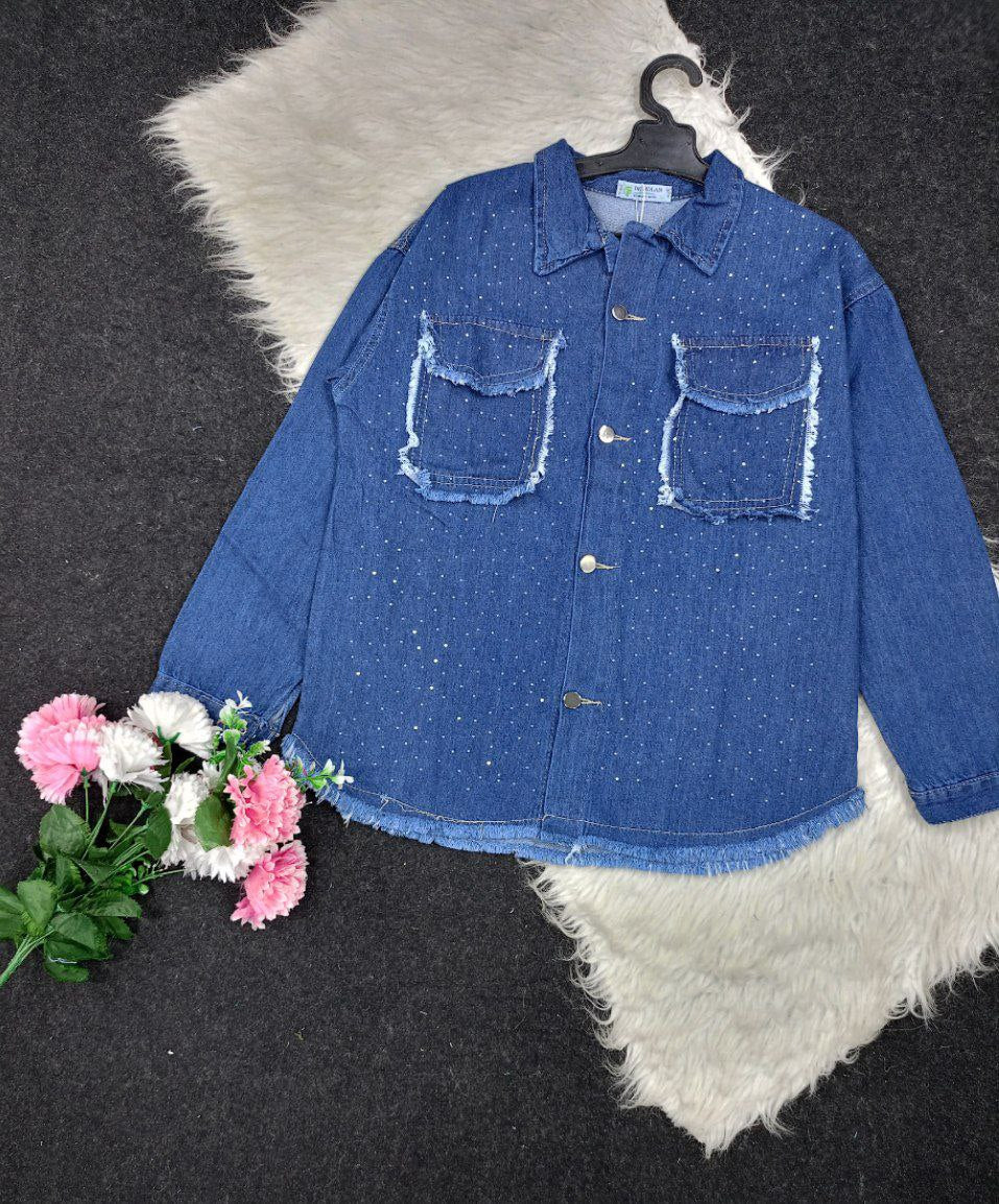 Two-piece cotton polka-dot jeans suit, light, comfortable cotton jeans material, one size from 55 kg to 85 kg, elegance and comfort in one ready-made set that catches the eye!