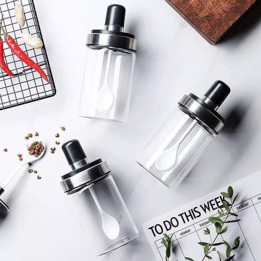 برطمان توابل زجاج بالمعلقة – تصميم أنيق متعدد الاستخدامات