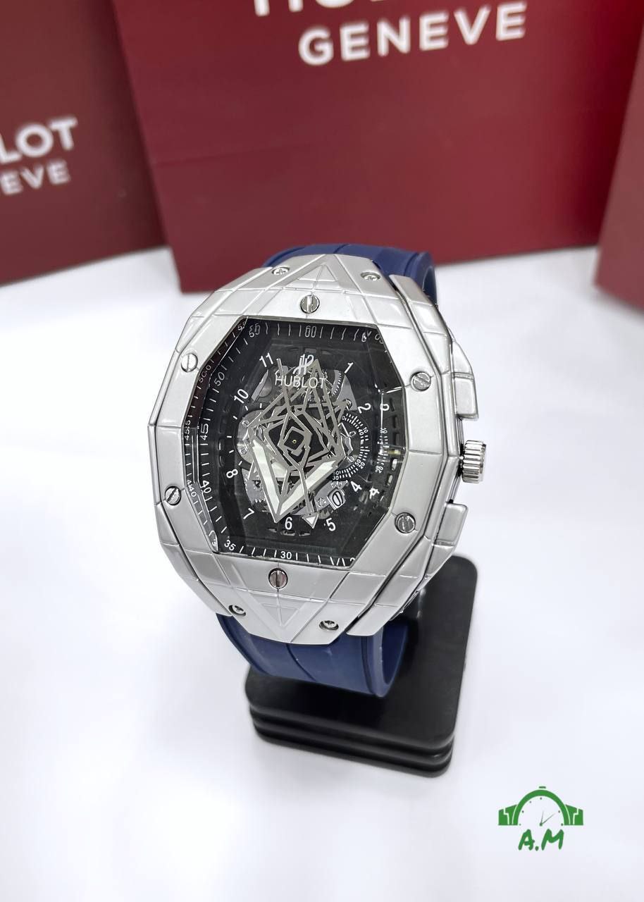 HUBLOT Original ساعه رجالي سلفر – ربر لوكس متعدد الالوان – مقاس 45
