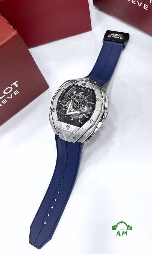 HUBLOT Original ساعه رجالي سلفر – ربر لوكس متعدد الالوان – مقاس 45