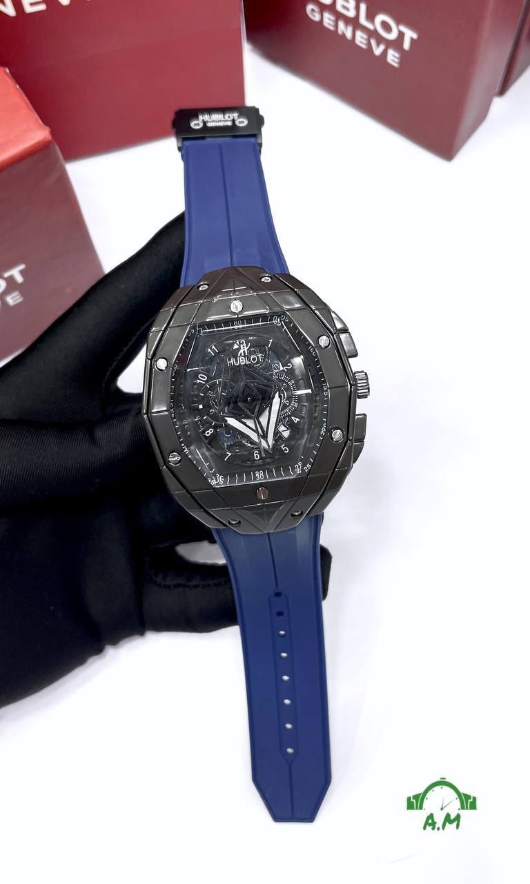 HUBLOT Original ساعه رجالي باللون الاسود – ربر لوكس متعدد الالوان – مقاس 45