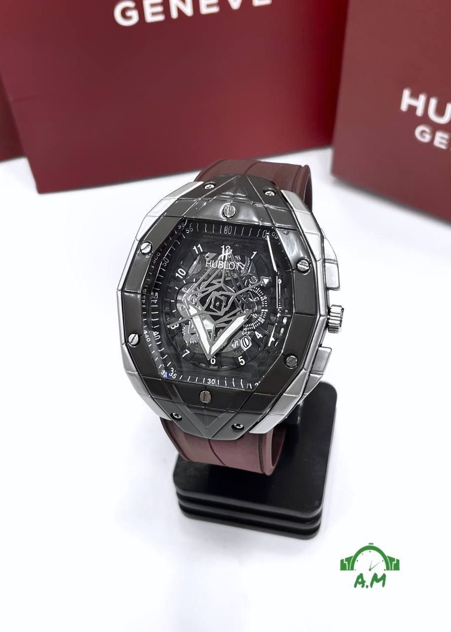 HUBLOT Original ساعه رجالي باللون الاسود – ربر لوكس متعدد الالوان – مقاس 45