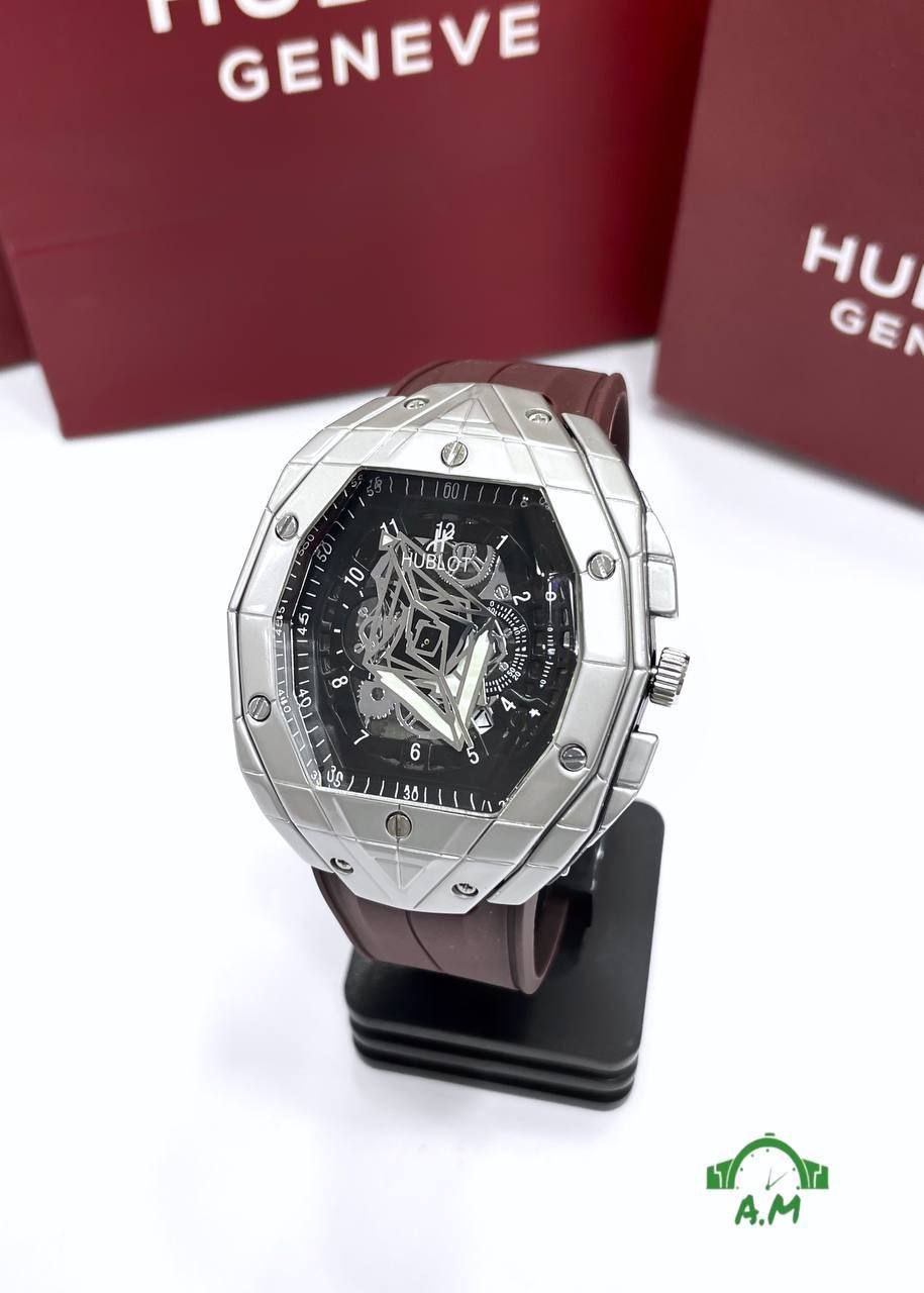 HUBLOT Original ساعه رجالي سلفر – ربر لوكس متعدد الالوان – مقاس 45