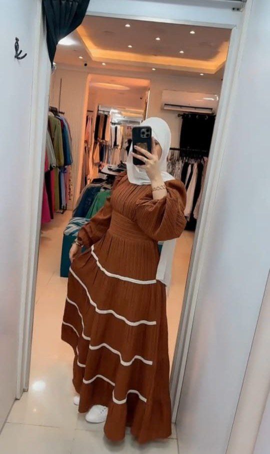 فستان أو دريس كم بمبه مطعّم جبير فريسكا – مستورد، One Size مريح حتى 90 كغ
