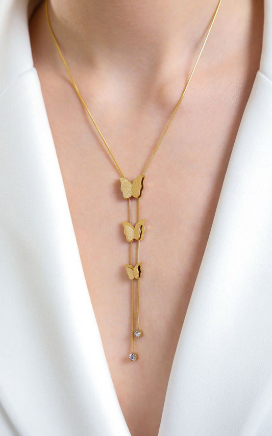 سلسلة فراشات متدلية – ستانلس ستيل بلون ذهبي ثابت