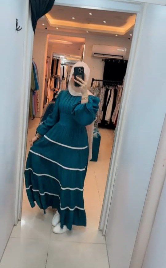 فستان أو دريس كم بمبه مطعّم جبير فريسكا – مستورد، One Size مريح حتى 90 كغ