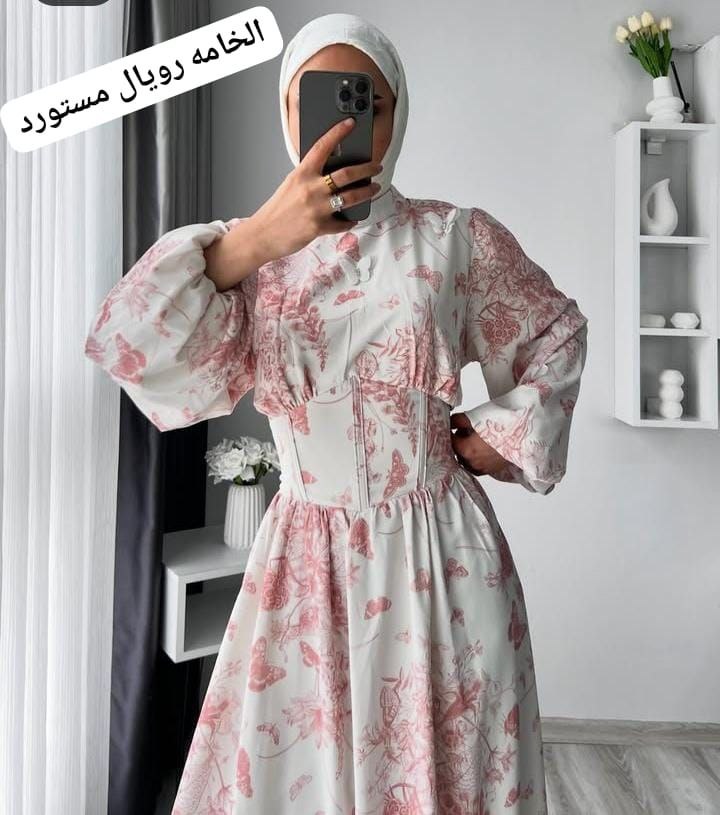 فستان مشجر بميكس ألوان – سوفت مبرد، مستورد عالي الجودة، One Size
