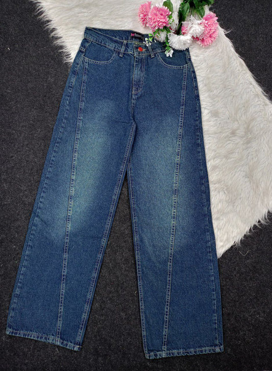 بنطلون جينز بناتي وايد ليج – خامة رباعية تلبيس من 50 لـ 85 كيلو 4 الوان مختلفه راحة وأناقة في قطعة واحدة!