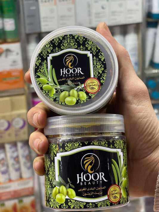صابون مغربي HooR بزيت الزيتون والعكر الفاسي والنيلة الزرقاء – جمال طبيعي بلمسة تقليدية