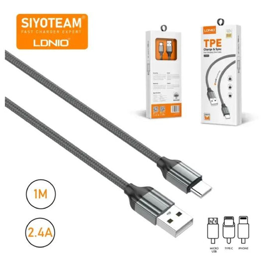 للشحن السريع Ldnio LS441 Micro USB – أصلي 2.4 أمبير بطول 1 متر – رمادي