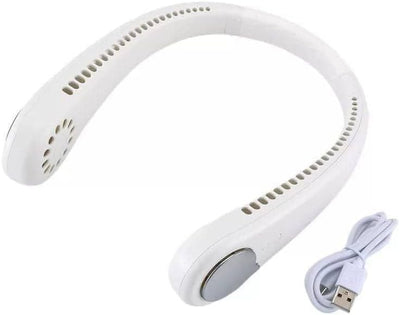 مروحة رقبة محمولة – شحن USB | 3 سرعات، تصميم مريح وخفيف بدون استخدام اليدين (أبيض)