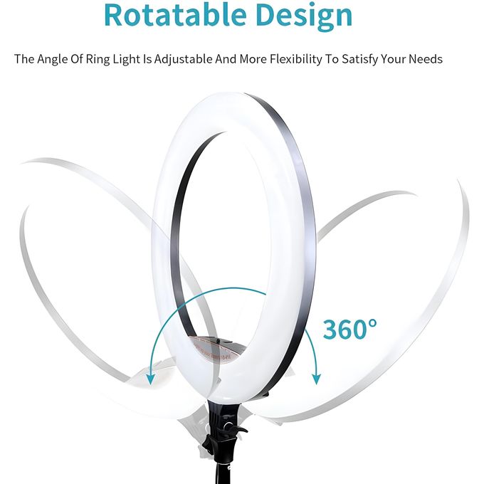 رينج لايت MJ45 – حلقة إضاءة LED – مقاس 18 بوصة / 45 سم – إضاءة RGB بـ 7 ألوان – حامل بطول 2.1 متر