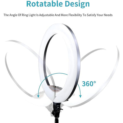 رينج لايت MJ45 – حلقة إضاءة LED – مقاس 18 بوصة / 45 سم – إضاءة RGB بـ 7 ألوان – حامل بطول 2.1 متر