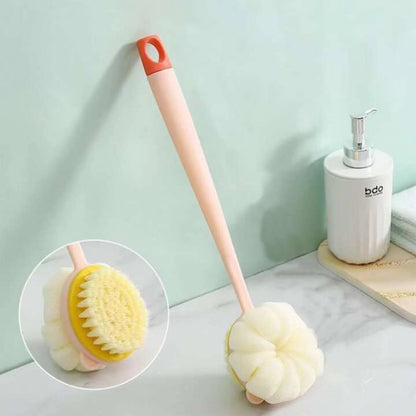 Double-Sided Body Brush with Long Handle, Chevron Pattern Bath Massager and Exfoliator, Multicolor, 1 Piece