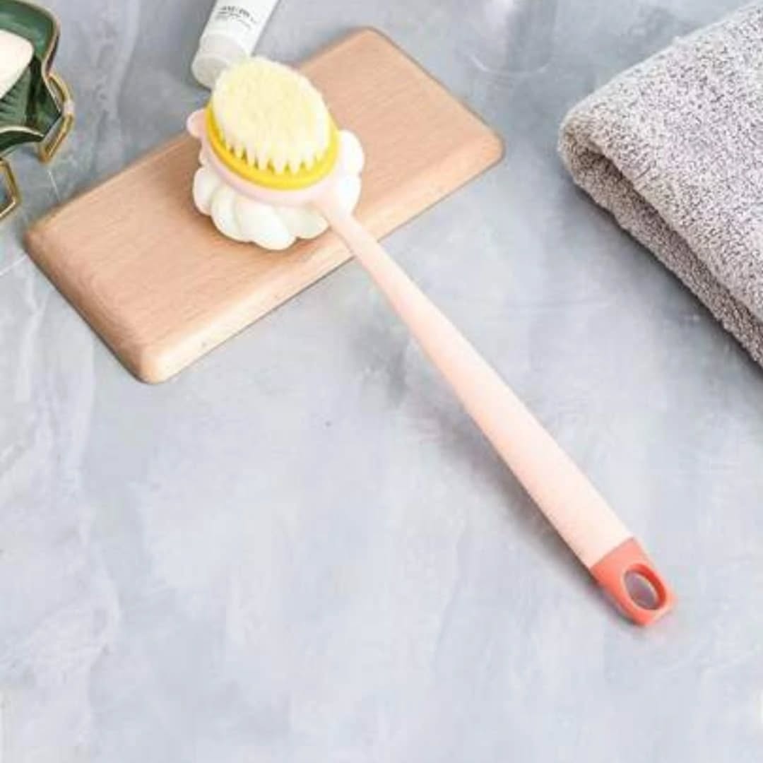 Double-Sided Body Brush with Long Handle, Chevron Pattern Bath Massager and Exfoliator, Multicolor, 1 Piece