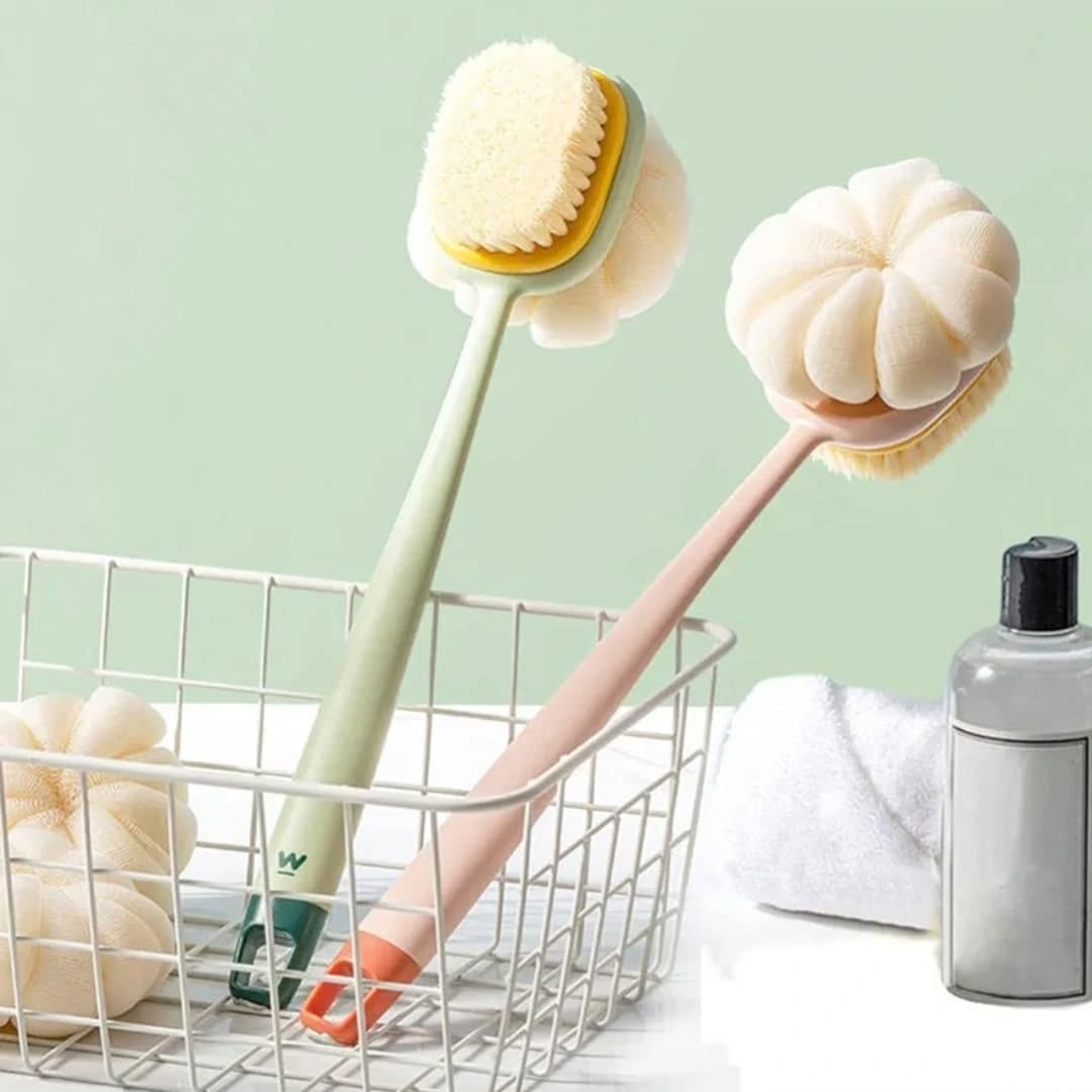 Double-Sided Body Brush with Long Handle, Chevron Pattern Bath Massager and Exfoliator, Multicolor, 1 Piece