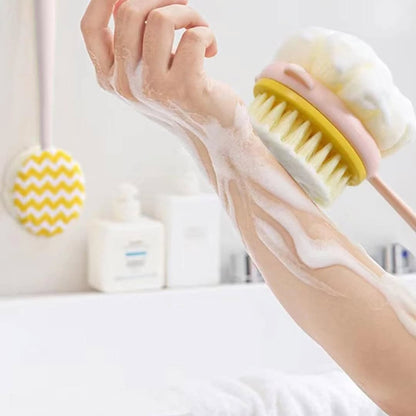Double-Sided Body Brush with Long Handle, Chevron Pattern Bath Massager and Exfoliator, Multicolor, 1 Piece