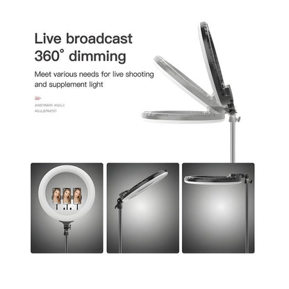 رينج لايت MJ45 – حلقة إضاءة LED – مقاس 18 بوصة / 45 سم – إضاءة RGB بـ 7 ألوان – حامل بطول 2.1 متر