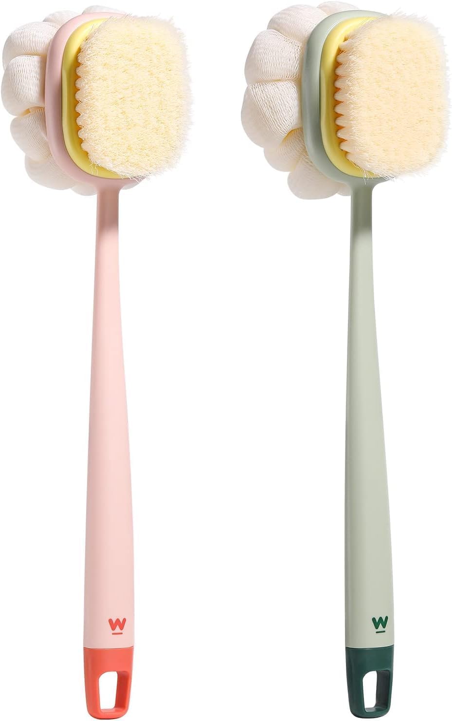 Double-Sided Body Brush with Long Handle, Chevron Pattern Bath Massager and Exfoliator, Multicolor, 1 Piece