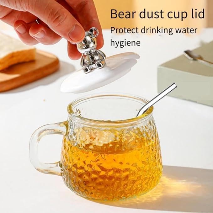 300ml Pyrex thermal mug with teddy bear lid and spoon... Bubbles mug with teddy bear lid, suitable for milk, juice, chocolate, mocha, cappuccino, tea, and water 