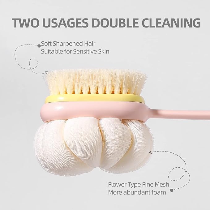 Double-Sided Body Brush with Long Handle, Chevron Pattern Bath Massager and Exfoliator, Multicolor, 1 Piece