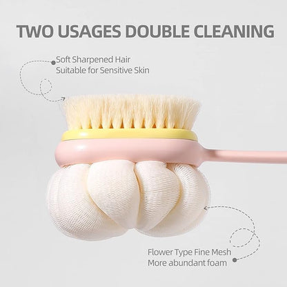 Double-Sided Body Brush with Long Handle, Chevron Pattern Bath Massager and Exfoliator, Multicolor, 1 Piece