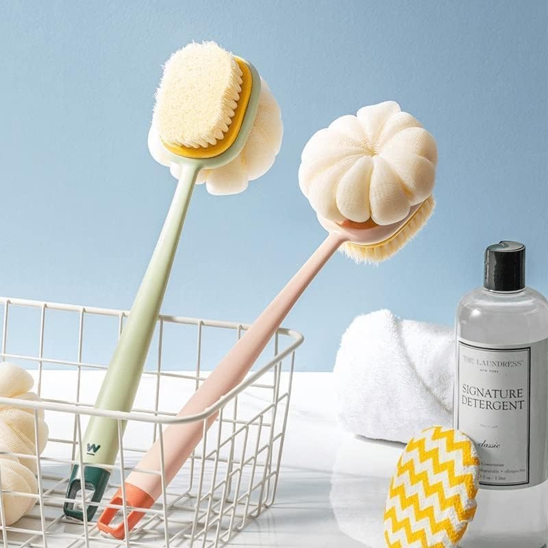 Double-Sided Body Brush with Long Handle, Chevron Pattern Bath Massager and Exfoliator, Multicolor, 1 Piece