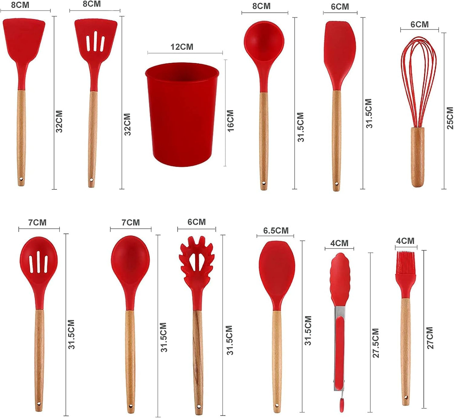 12 Piece Silicone Kitchen Utensil Set, Kitchen Utensil Set with Wooden Handles for Non-Stick Cookware Set, Great Kitchen Tools